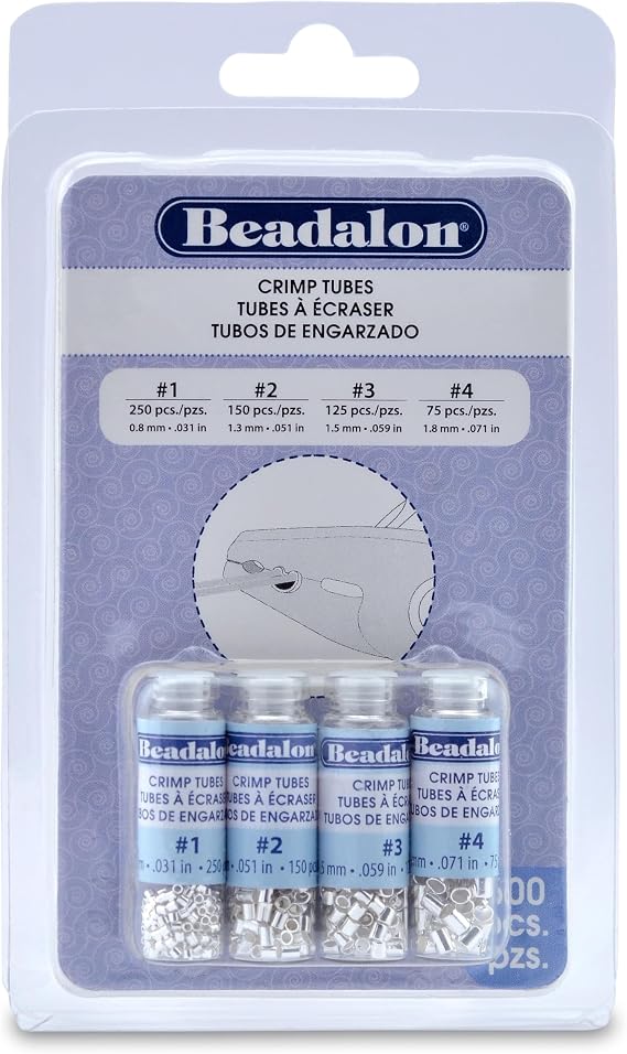 Beadalon Crimp Tube Assorted Sizes Variety Pack Silver Plated - 600 pcs, Size 1, 2, 3, 4, for Jewelry Making & Beading
