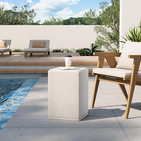 HOMPUS Outdoor Side Table Rectangular, Concrete Lightweight MgO End Table