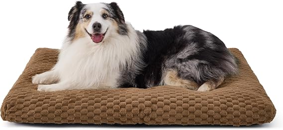 Bedsure Washable Large Dog Bed with Gentle Support, 104x69x9cm, Caramel | Bubble Fleece dog mat,Comfort Dogs Crate Mattress with Non-Slip Bottom, Fluffy Pet Cushion for Large Dogs