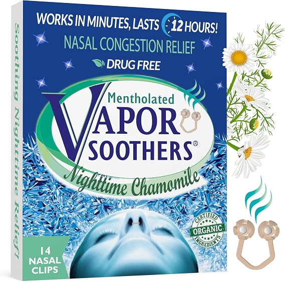 Nose Clips for Bad Smell by Vapor Soothers | Nasal Dilators for Breathing | Smell Nose Rings for Nurses | Instant Nasal Congestion Relief, Drug-Free | Nighttime Chamomile, 14 Count