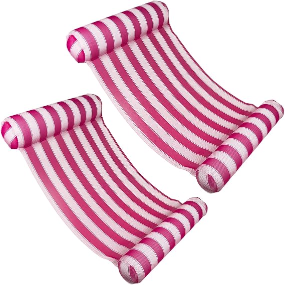 Poolmaster 2- Pack Water Hammock Inflatable Pool Floats for Adults, 4-in-1 Hammock, Saddle, Lounge or Drifter With Quick-Dry Mesh Fabric, 12-Gauge Vinyl Support, Pink