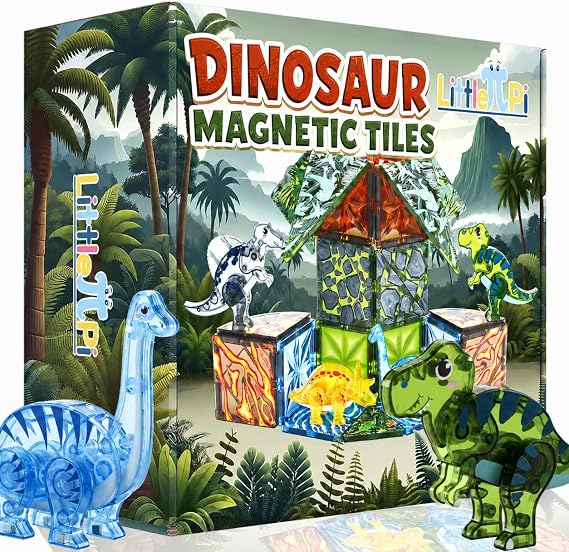 Little Pi Dinosaur Toys Magnetic Tiles, Building Blocks for Kids Ages 3+