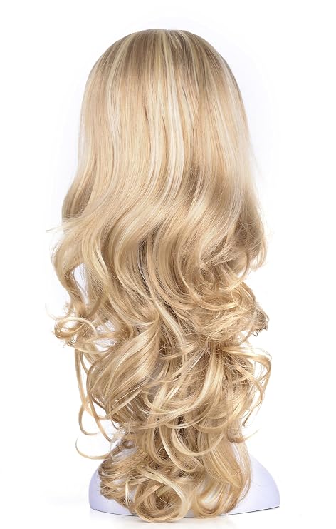Onedor 23" Curly Hair Women Ladies 3/4 Half Wig Premium Japanese Synthetic fibers Wigs with Secured Mesh Head Cap (R1488H)