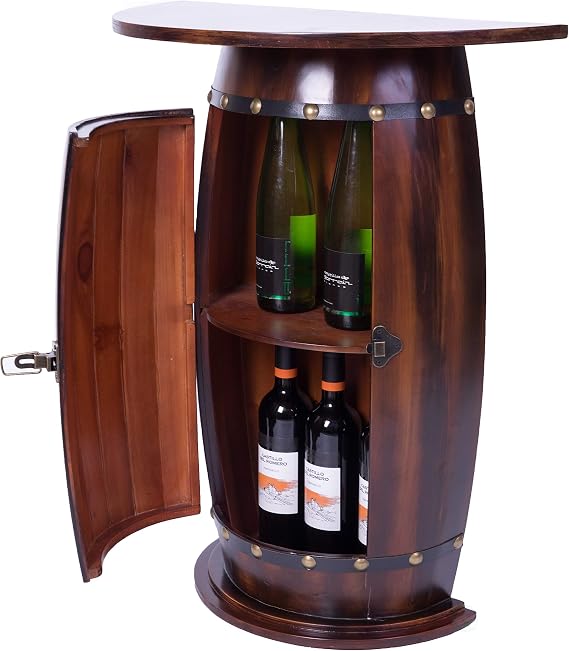 Vintiquewise Wooden Wine Barrel Console, Bar End Table Lockable Cabinet