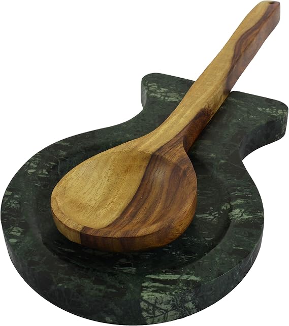 Marble Spoon Rest, Ladle Holder, Marble Spoon Rest Holder for Stove Kitchen, Heavy Duty, Dishwasher Safe (Design 1, Green)