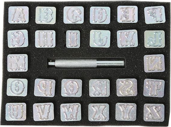 27Pcs Standard Alphabet Leather Stamping Punch Kit, 26pcs 3/4" (19mm) Letters Alphabet Stamps and 1pc Stamping Handle