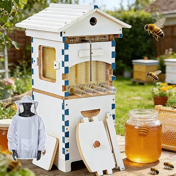 Flow Hive Wooden Beehives for Beekeepers Bee Boxes with 4 Automatic Frames / 6 Breeding Frames for Hobby Beekeeping or Small Bee Stands