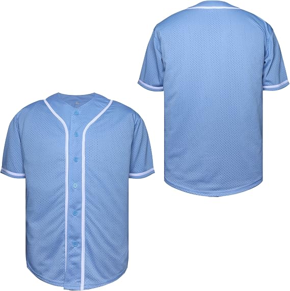 MESOSPERO Blank Jersey Plain Hipster Hip Hop for Men Button-Down Baseball Jersey Short Sleeve Shirt