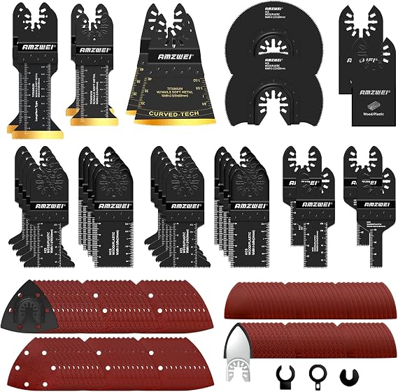 AMZWEI 156PCS Multi Tool Blade Kit, Multi Tool Sanding Pads for Wood Metal