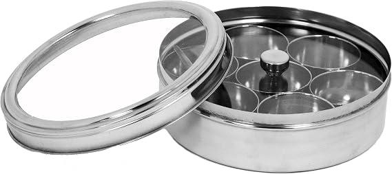 Buckingham Stainless Steel Authentic Indian Spice Masala Dabba Storage Box Set, Silver