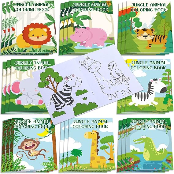 Honoson 24 Pcs Kids Coloring Books Bulk Animal Coloring Books Safari Jungle Party Favor for Kids Age 4-8 Mini DIY Drawing Page for Birthday Gift Goodie Bag Stuffer Classroom Activity(Cartoon Style)