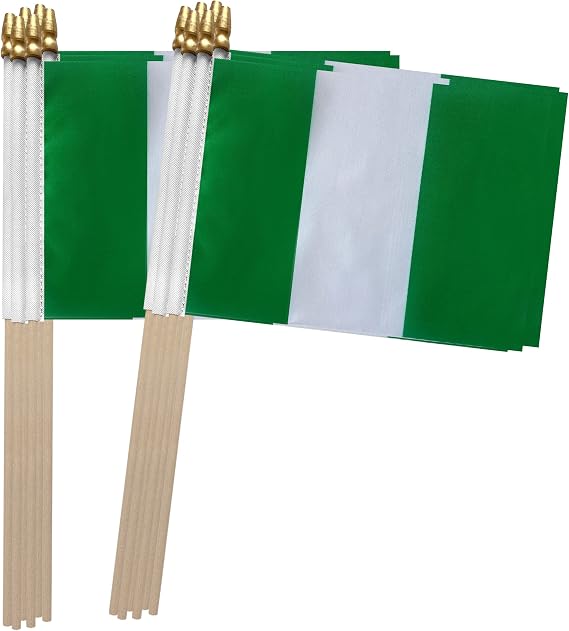 TSMD Nigeria Stick Nigerian Small Mini Hand Held Flags,5x8 Inch,12 Pack