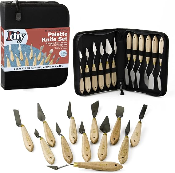 Palette Painting Knife Set 12 Pack with Carrying Case- Stainless Steel Art Paint Knives