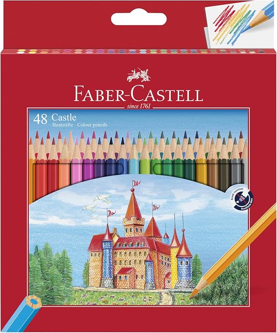 FABER-CASTELL Castle Colored Pencils Set 48 Pieces Hexagonal Unbreakable for Kids and Adults 120148