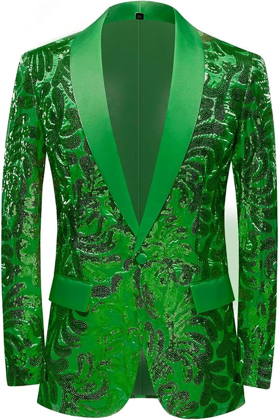 Men's Slim Fit Shiny Sequins Tuxedo Blazer One Button Suit Jacket for Dinner Prom Party Wedding