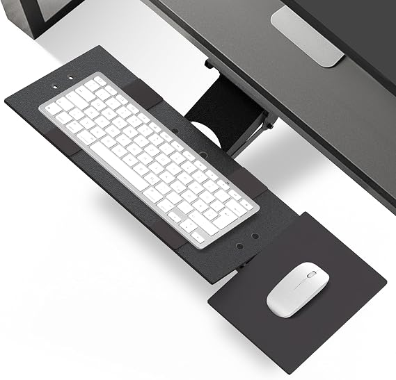 KT1 Ergonomic Keyboard Tray Under Desk - Under Desk Keyboard Tray Slide-Out Adjustable Height and Tilt - Slide and Rotate 360 Degrees - Keyboard Drawer with Adjustable Mouse Pad