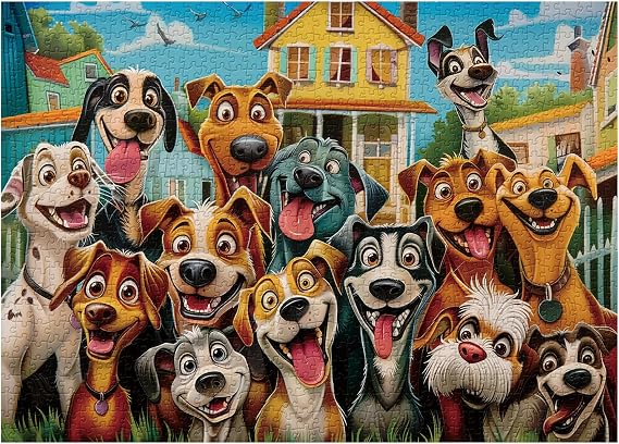Funny Dog Puzzles for Adults 1000 Pieces, Cute Puppy Animal Jigsaw Puzzle, Challenging Happy Puppies Puzzle as Home Wall Art Decor