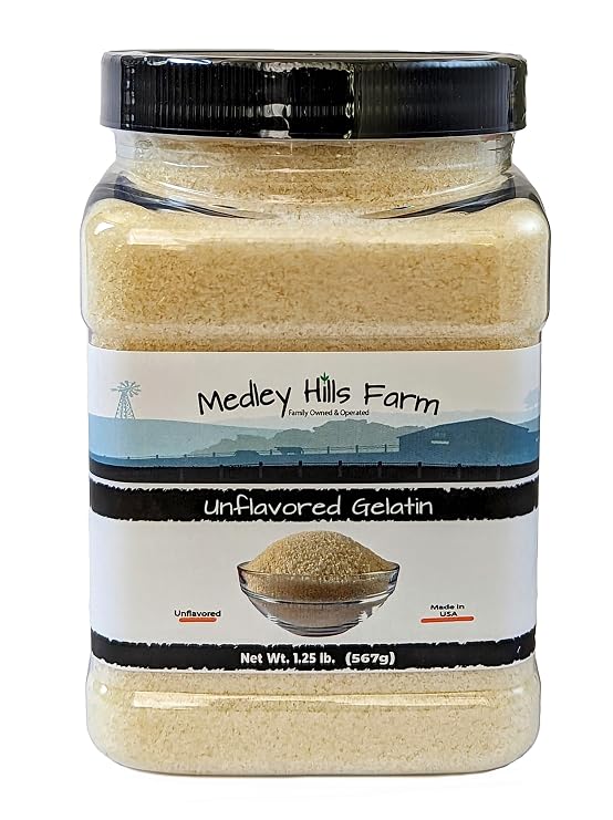 Unflavored Gelatin by Medley hills farm 1.25 lbs. in Reusable Container - Gelatin powder unflavored thickening agent. Made in USA.