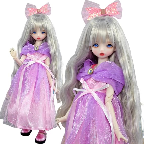 1/6 BJD Doll, Full Set 30cm 12inch Dolls + Face Makeup Blue Eyes Soft Hair and Clothes (Willow(Hair B#))