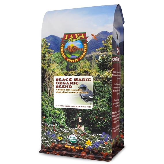 Java Planet Low Acid Organic Coffee, Black Magic, Medium Dark Roast, 16 oz