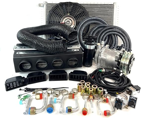 Kit Universal A/C Under Dash Heat & Cool 404-000 WITH FLEX DUCT RECTANGULAR BLACK LOUVERS 12.700 BTU