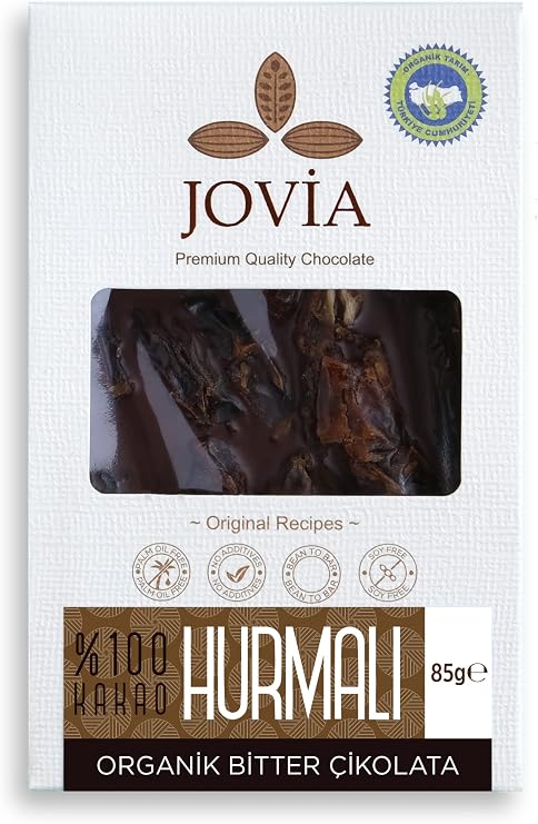 JOVİA Organik Çikolata-%100 Bitter Hurmalı 85 gr