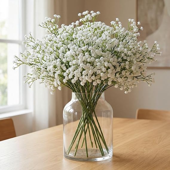 VINSPIRE White Artificial Gypsophila Flowers, Realistic Mini Fake Flowers for Home Decor, Wedding Bouquets, Floral Arrangements, Perfect for