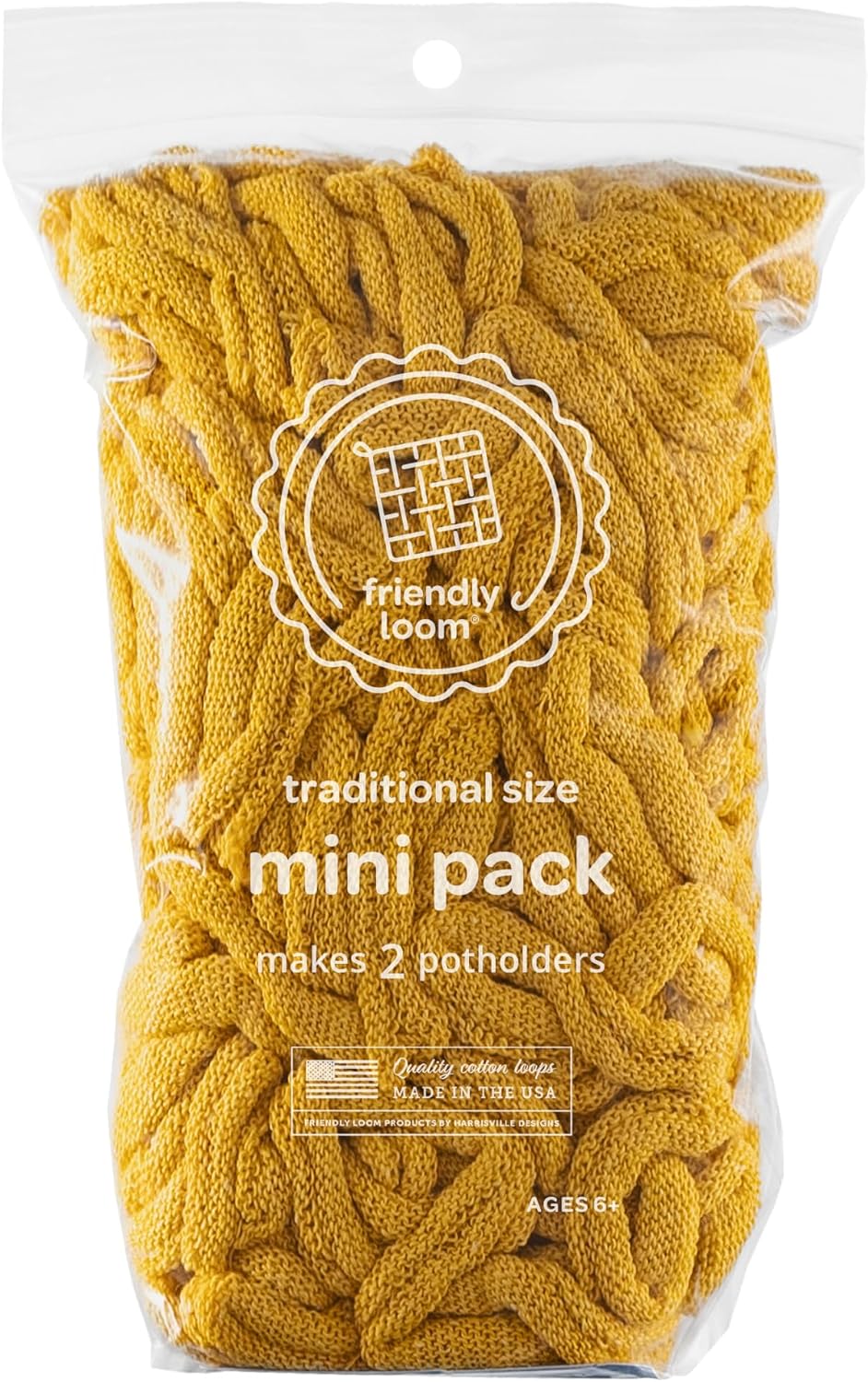 Harrisville Designs Friendly Loom 7" Loops - Yellow Cotton Loops Makes 2 Potholders Approx 6" x 6" Made in The USA