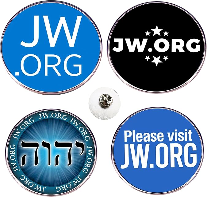 JW.ORG Decorative Lapel Pin Set, Jehovah Witness, Metal Construction, Religious Organization Design with Hebrew Text