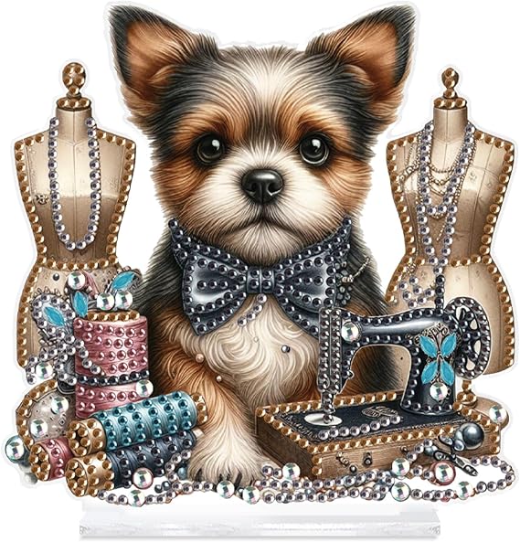 MVVMTOP Diamond Painting Desktop Ornament Kits, Puppy and Sewing Machine DIY Diamond Art for Adults Beginners Desktop Ornament Kits Special Shape Decorative Ornaments for Home Office Decor Gift