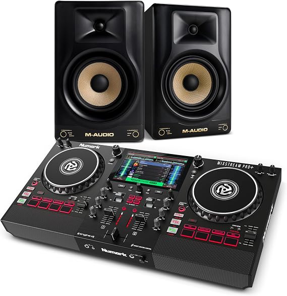 Numark Mixstream Pro+ DJ Controller and M-AUDIO Forty Sixty Pair Studio Monitors for Studio Recording, Music Production, Podcasting, Streaming