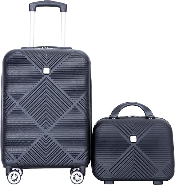 Tripcomp Carry-on Luggage Set 2 Piece Hardside Suitcase with Spinner Wheels | ABS+PC, With Cosmetic Case, 22x14x9 Airline Approved 20 Inch, Black