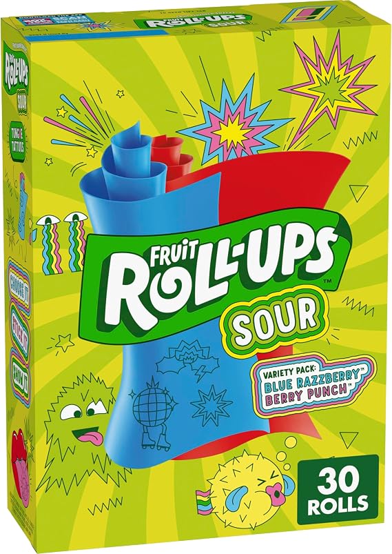 Fruit Roll-Ups Sour Fruit Flavored Snacks, Blue Razzberry & Berry Punch Flavors, Variety Pack, 15 oz 30 Count