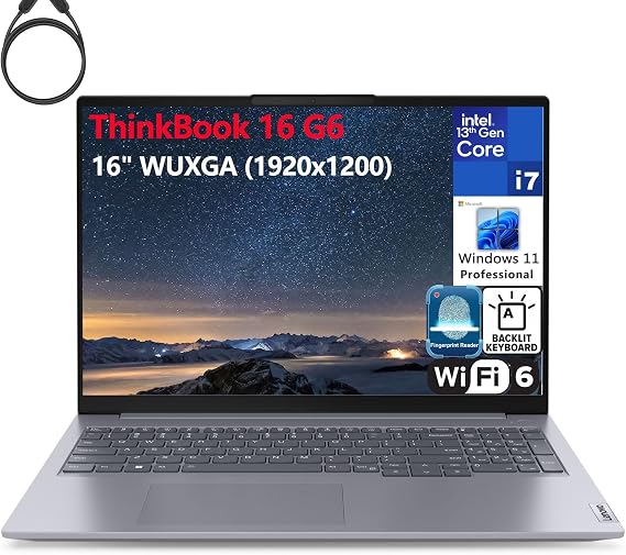 Lenovo ThinkBook 16 G6 16" FHD+ Laptop Computer, 13th Gen Intel 14-Core i7-13700H, 16GB DDR5 RAM, 1TB PCIe SSD, WiFi 6, Bluetooth 5.2, Backlight Keyboard, Fingerprint Reader, Windows 11 Pro, Tilsiy
