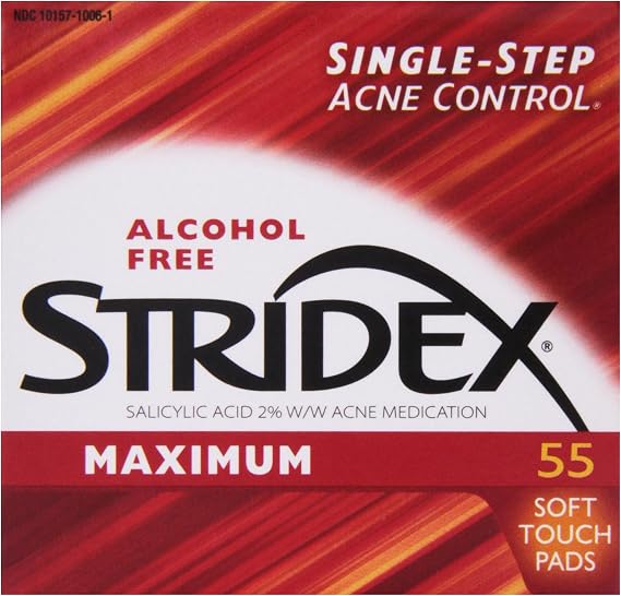 Stridex Maximum Acne Pads, Alcohol Free Salicylic Acid Pads for Face, 55 Ct