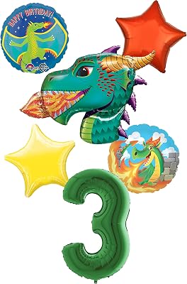 Fire Breathing Dragon Party Supplies 3rd Birthday Balloon Bouquet Decorations