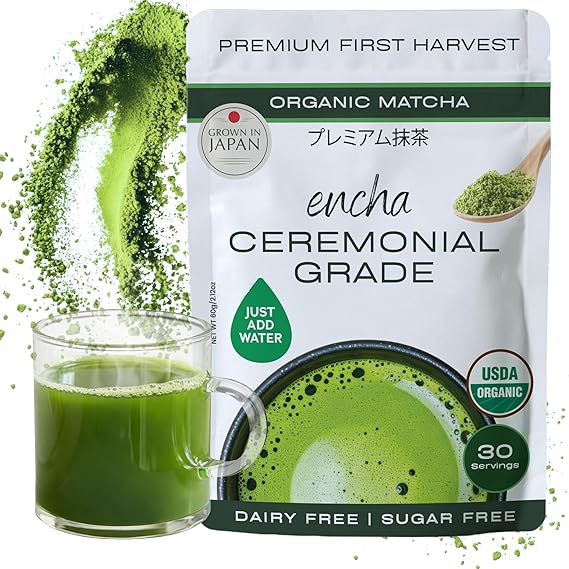 Encha Matcha - Ceremonial Grade Matcha Powder, Organic First Harvest Japanese Green Tea Powder, From Uji, Japan (60g/2.12oz)