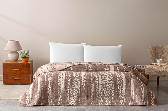 CROWN Savanna Patterned 100% Cotton Cotton Blanket, Brown, Single