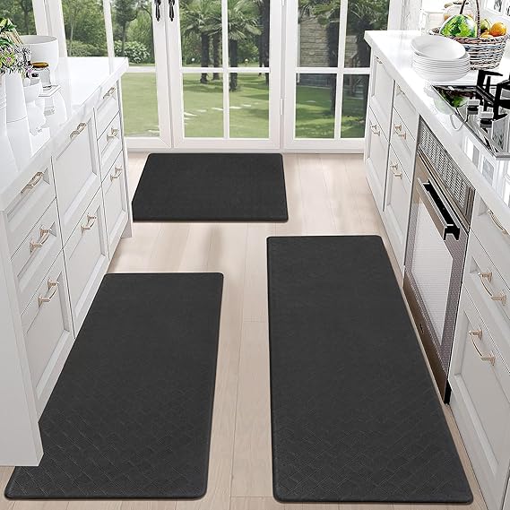 HEBE Anti Fatigue Kitchen Rugs Set of 3, Cushioned Kitchen Mats for Floor | Non Slip,Waterproof,Stain Resistant,Padded PVC Foam Comfort Standing Desk Mat with Runner for Office, Sink, Laundry Room