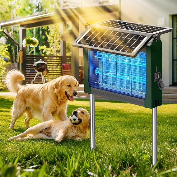 Solar Bug Zapper Outdoor with Dual Solar Panels, 4500V Mosquito Zapper | Waterproof, Auto On/Off, USB-C & Solar Powered Cordless Electric Fly Zapper Bug Trap Killer for Patio Back Yard RV Camping