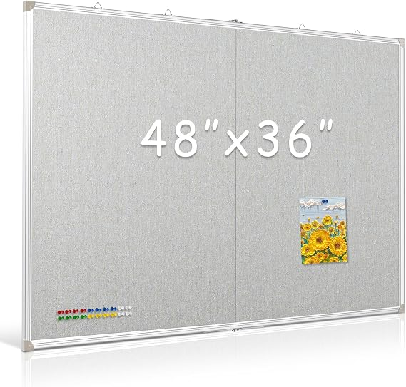 DOLLAR BOSS Foldable Linen Board, 48 x 36 Inch, Double-Sided, Grey