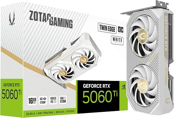 ZOTAC Gaming GeForce RTX 5060 Ti 16GB Twin Edge OC White Edition DLSS 4 16GB GDDR7 128bit 28Gbps PCIE 5.0 Gaming Graphics Card, IceStorm 2.0 Cooling, SFF-Ready, ZT-B50620Q-10M