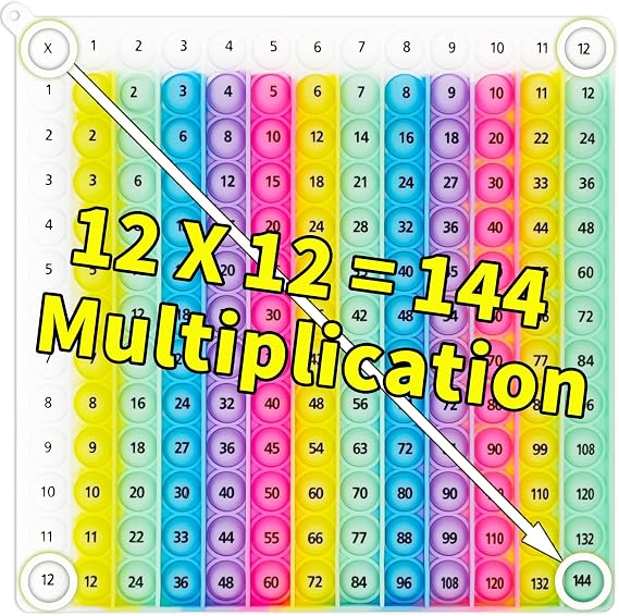 12x12 Multiplication Chart Pop Toy Board, Math Games for Kids, Educational Math Manipulatives, Classroom Learning Supplies, Stress Relief Fidget Toy for Kids & Adults with Anxiety