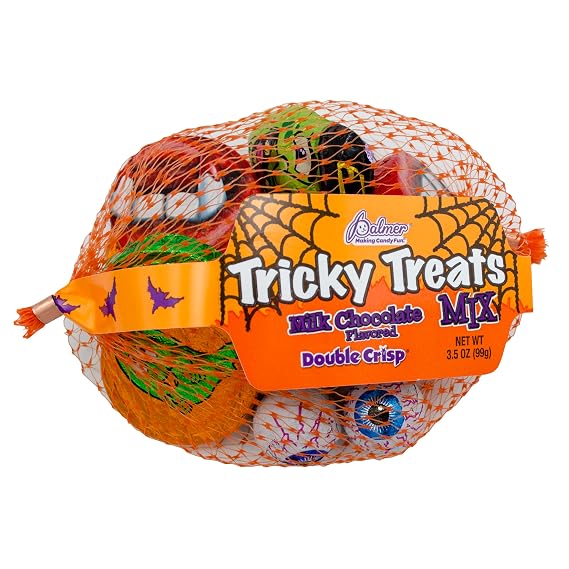 Palmer Chocolate Tricky Treats, Double Crisp Milk Chocolate Candy, Halloween Themed Chocolate with Unique Faces, Perfect for Trick or Treat, Making Candy Fun Since 1948 (3.5oz, 3 Packs)