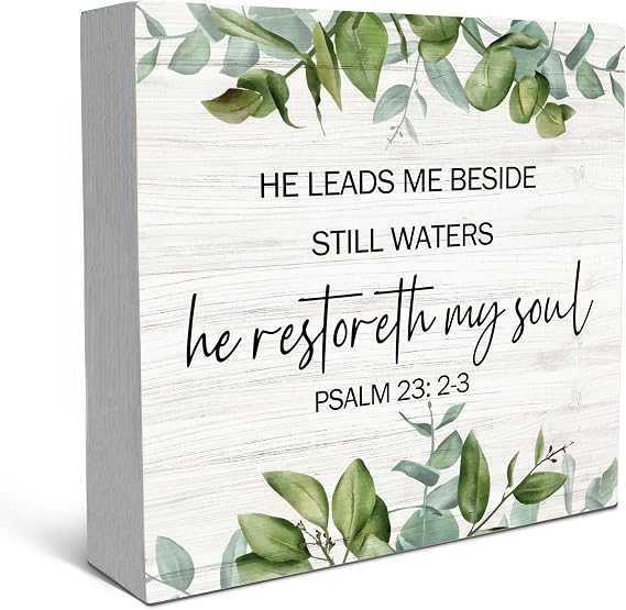 SRADMO Psalm 23 Wood Box Sign Desk Decor, Bible Verse Wooden Box Sign Decoration, Christian Desk Decor, Faith Based Gifts Shelf Decoration