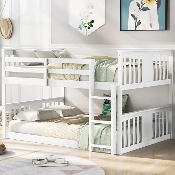 Bellemave Bunk Bed Full Over Full, Full Size Bunk Bed with Slats, Ladder and Guardrail, Full Size Bunk Beds for Kids, Boys,Girls White