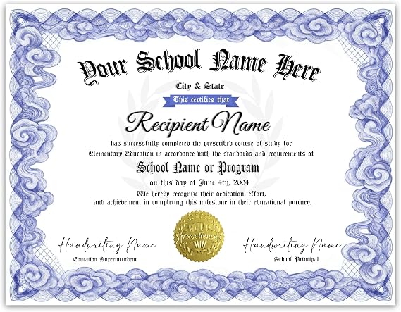 Personalized Homeschool Graduation Diploma Custom High School or College Certificate Elegant Keepsake with Certificate Holder (Type5)