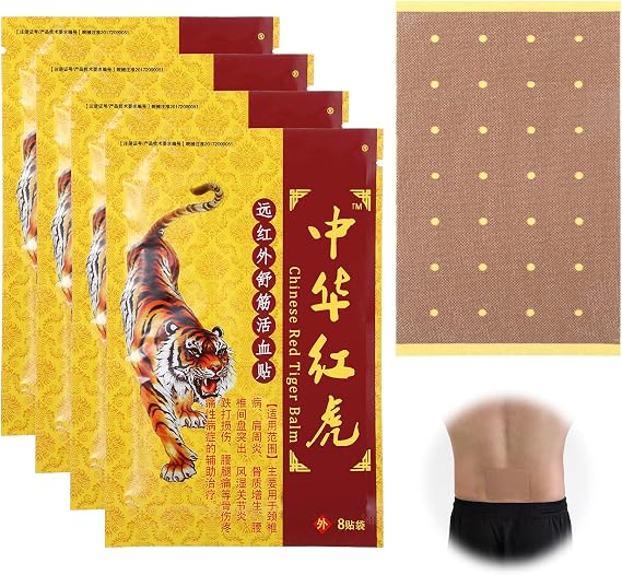 4 Pack-32 Pcs Chinese Red Tiger Patches, Ultra Strength Natural Herbal Heat Patches for Muscle Joint Shoulder Neck Knee Back
