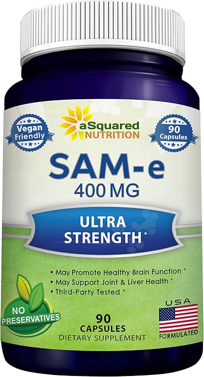 aSquared Nutrition SAM-e 400mg Supplement - 90 Capsules - Same (S-Adenosyl Methionine) to Support Mood, Joint Health, and Brain Function - Extra Strength Vegan SAM e Pills