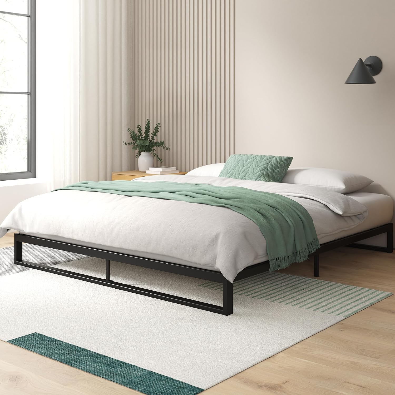 zinus trisha bed 150 x 200 cm - height 18 cm - metal bed frame with wooden slat holder - black